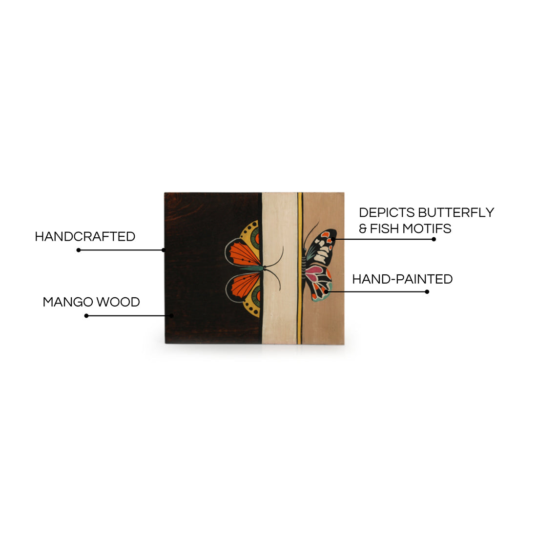 'Butterfly-Fish Pair' Hand-Painted Wall Decor Hanging In Mango Wood (Set Of 2, 18 cm)