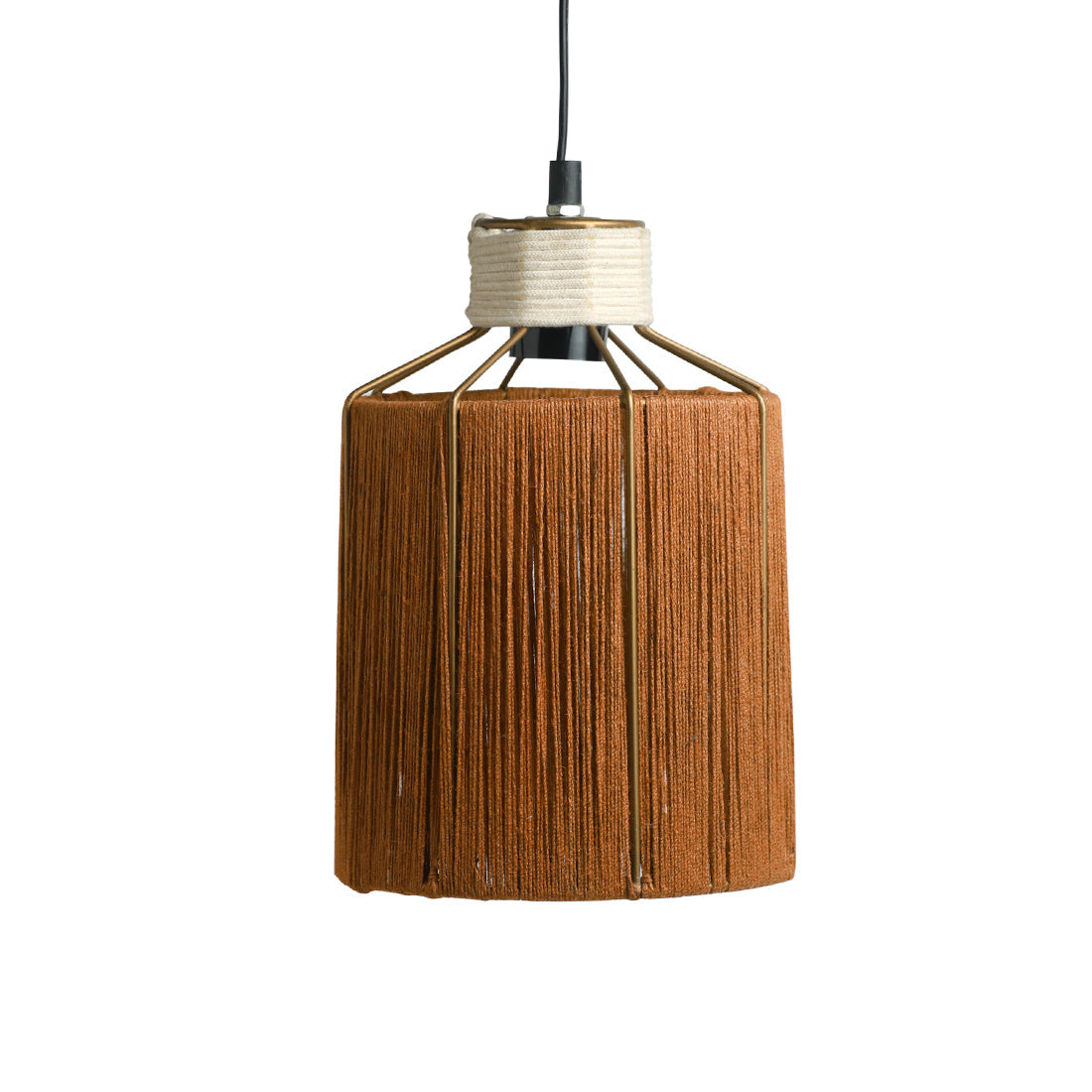 'Jute Miracles' Handwoven Cylindrical Hanging Pendant Lamp In Jute & Iron (27.9 cm)