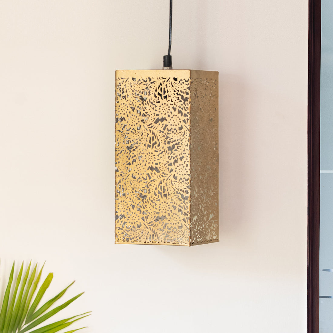 'Monochrome Lights' Hand-Etched Cuboidal Hanging Pendant Lamp In Iron (27.9 cm)