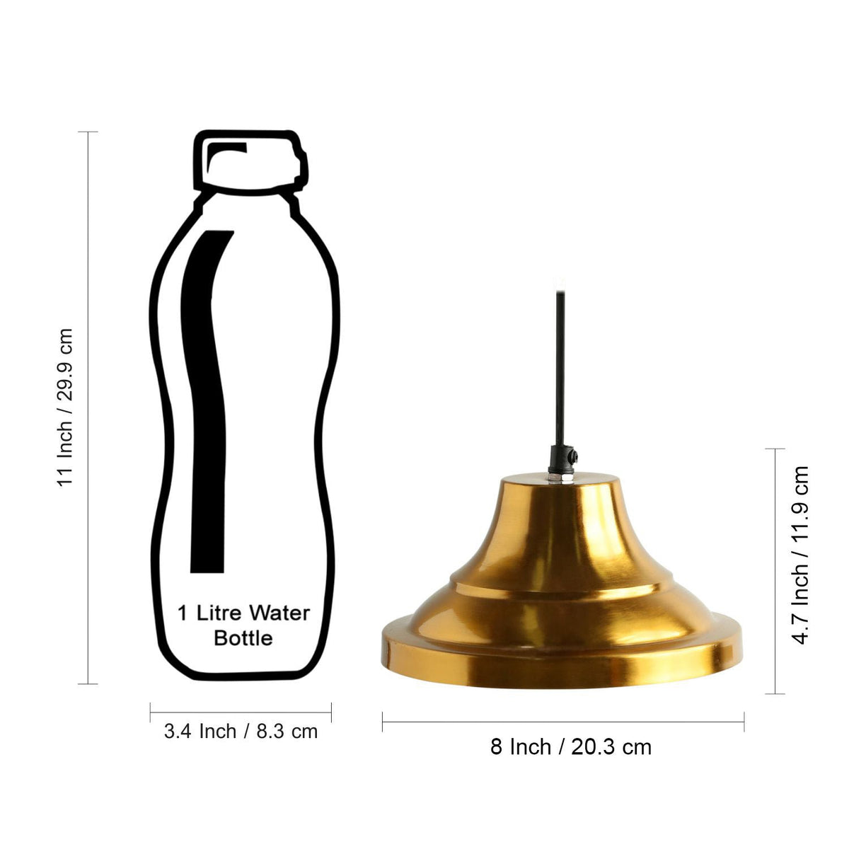 'Modern Gold Pedestal' Handcrafted Hanging Pendant Lamp Shade In Iron (20.3 cm, Conical, Golden)