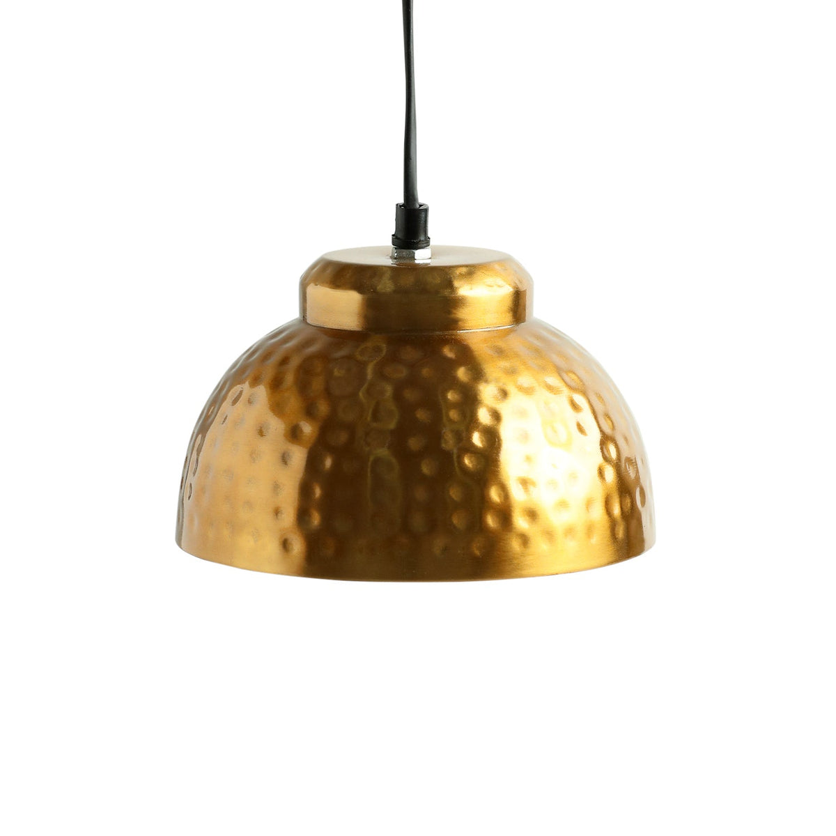 'Modern Hammered Dome' Handcrafted Hanging Pendant Lamp Shade In Iron (18 cm, Semi-Spherical, Golden)