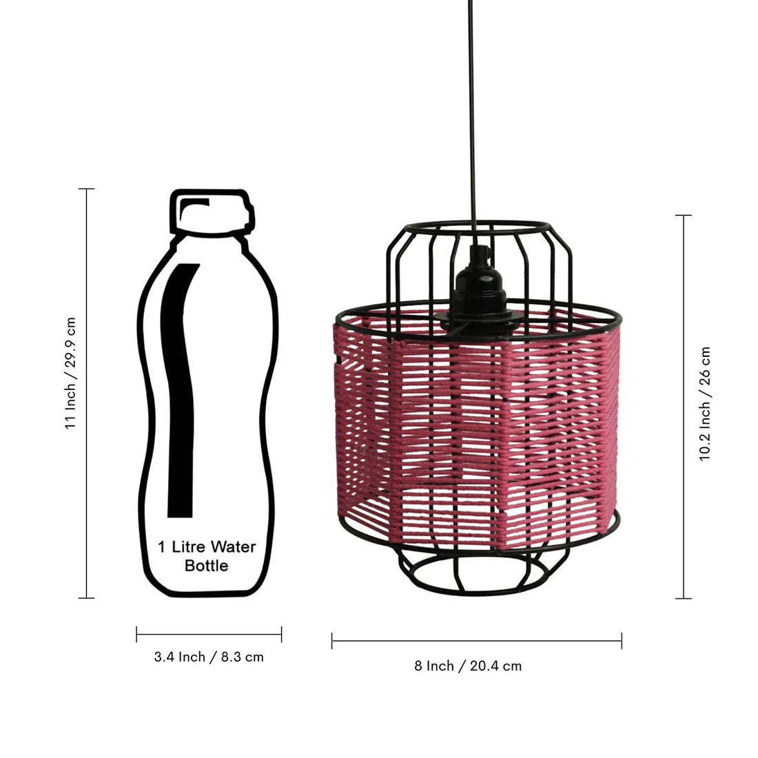 'Cotton Weaved' Hanging Pendant Lamp Shade (25.9 cm, Iron & Cotton Rope, Handwoven)