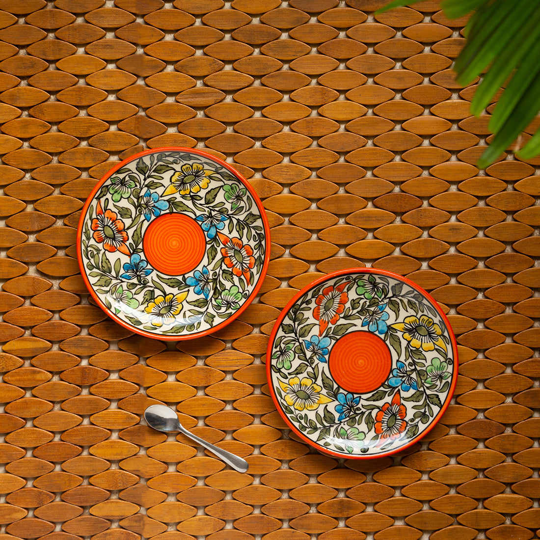 'Mughal Bagheecha' Hand-painted Ceramic Side/Quarter Plates (Set of 2, Microwave Safe)