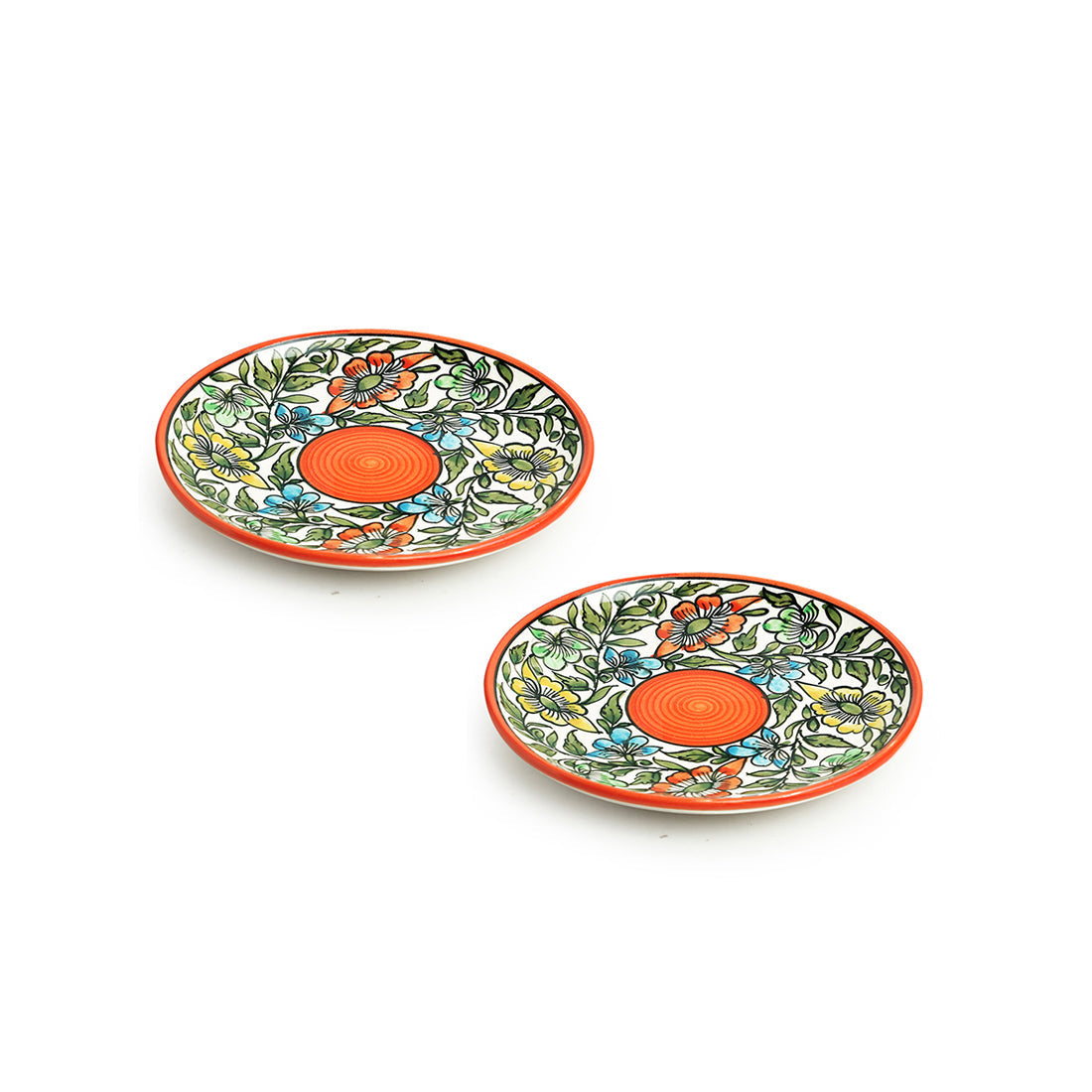 'Mughal Bagheecha' Hand-painted Ceramic Side/Quarter Plates (Set of 2, Microwave Safe)