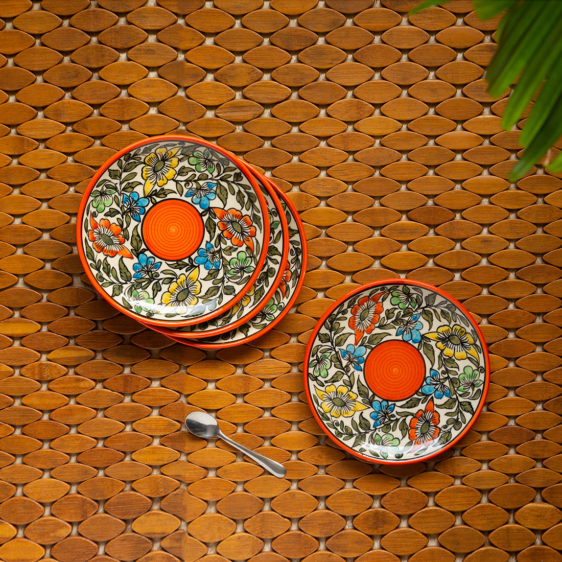 'Mughal Bagheecha' Hand-painted Ceramic Side/Quarter Plates (Set of 4, Microwave Safe)