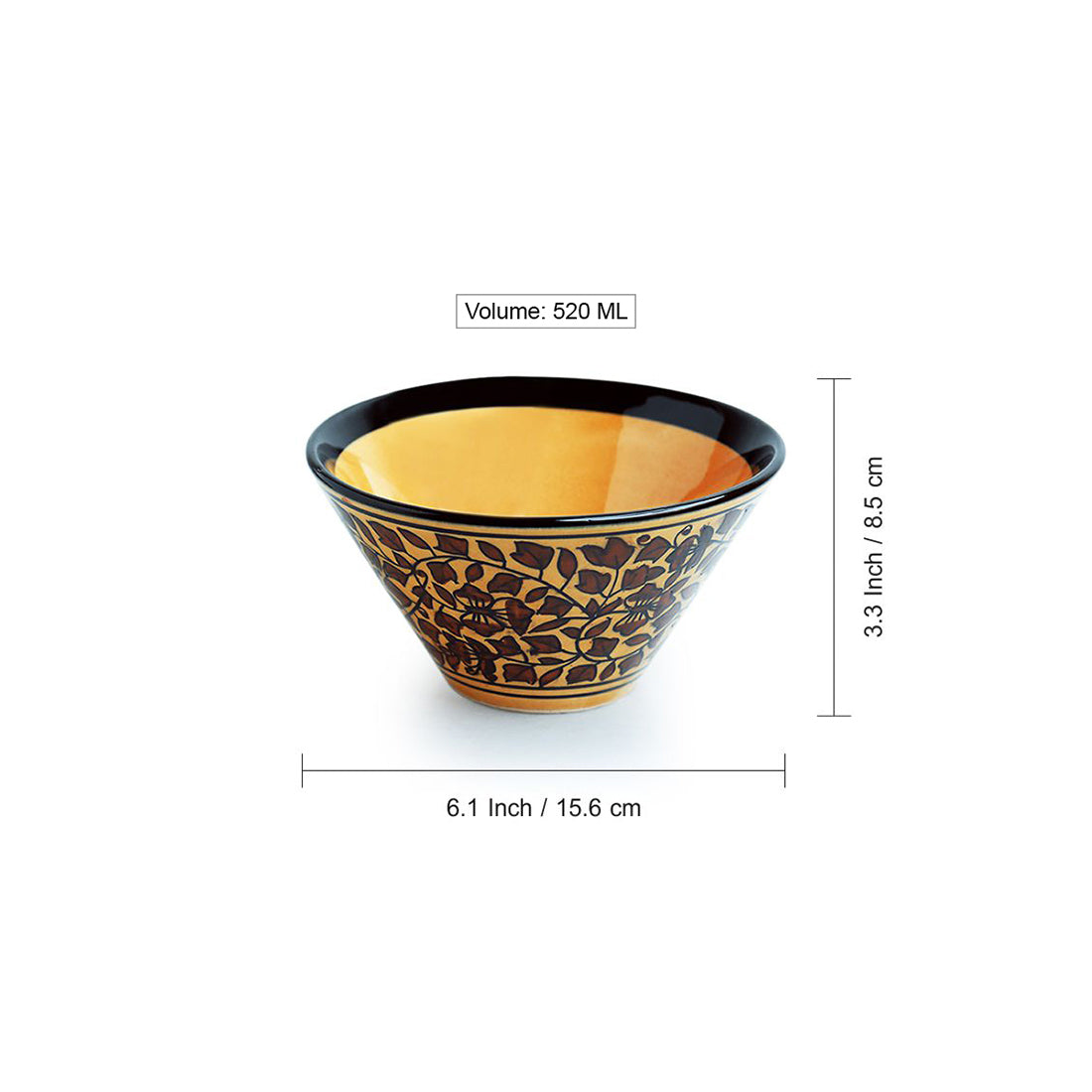 'Mughal Floral' Hand-painted Ceramic Serving Bowls (Set of 2, 520 ML, Microwave Safe)
