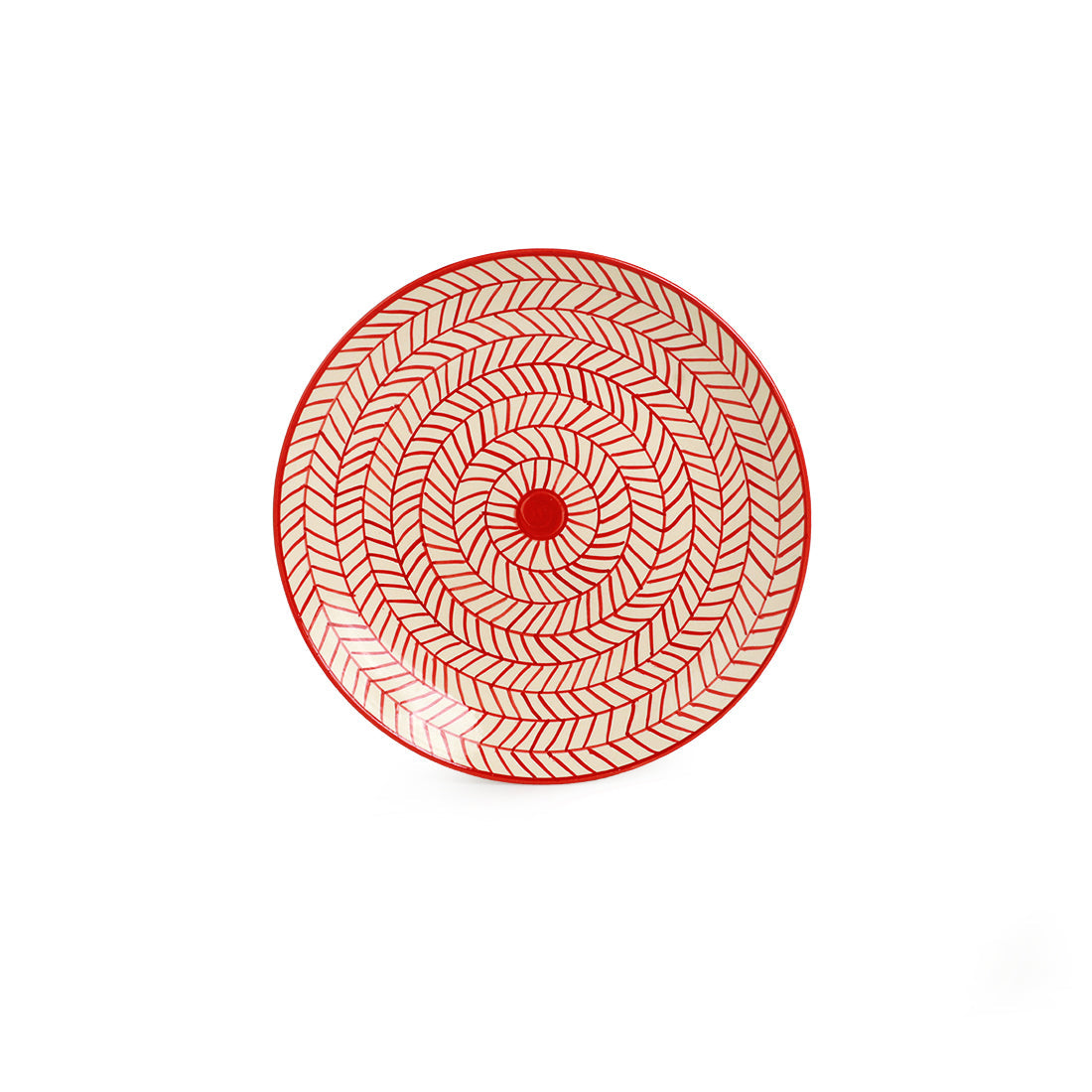 Red Chevrons' Hand-Painted Ceramic Dinner Plates (Set Of 2 | 25.4 cm | Microwave Safe)