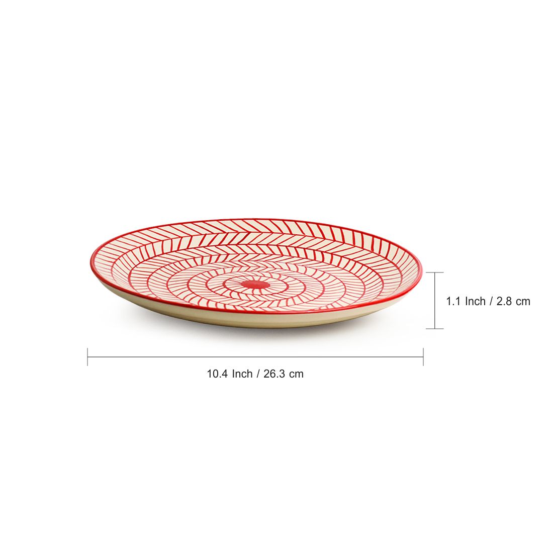 Red Chevrons' Hand-Painted Ceramic Dinner Plates (Set Of 2 | 25.4 cm | Microwave Safe)