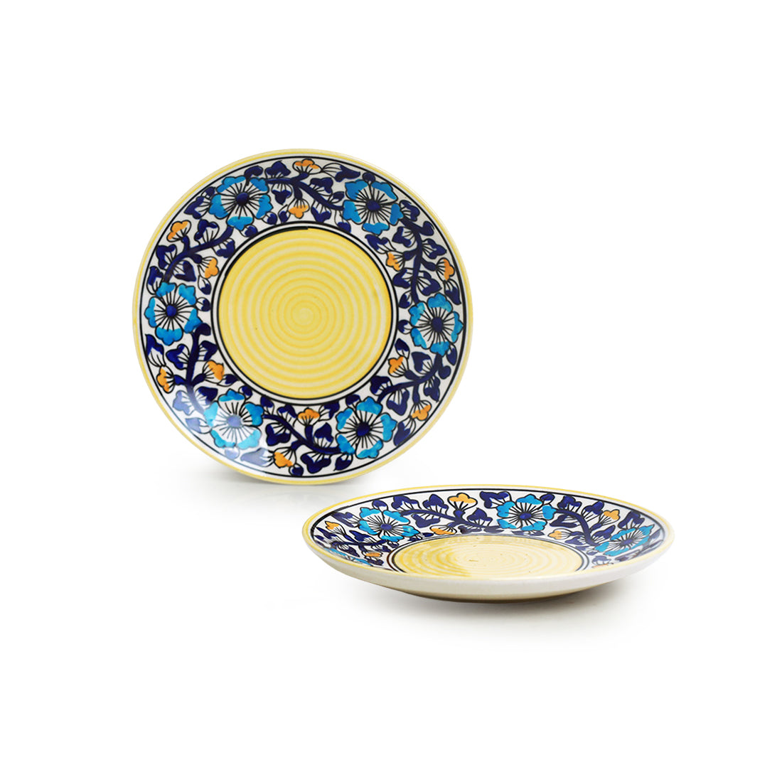 'Badamwari Bagheecha' Hand-Painted Ceramic Side/Quarter Plates (Set of 2, Microwave Safe)