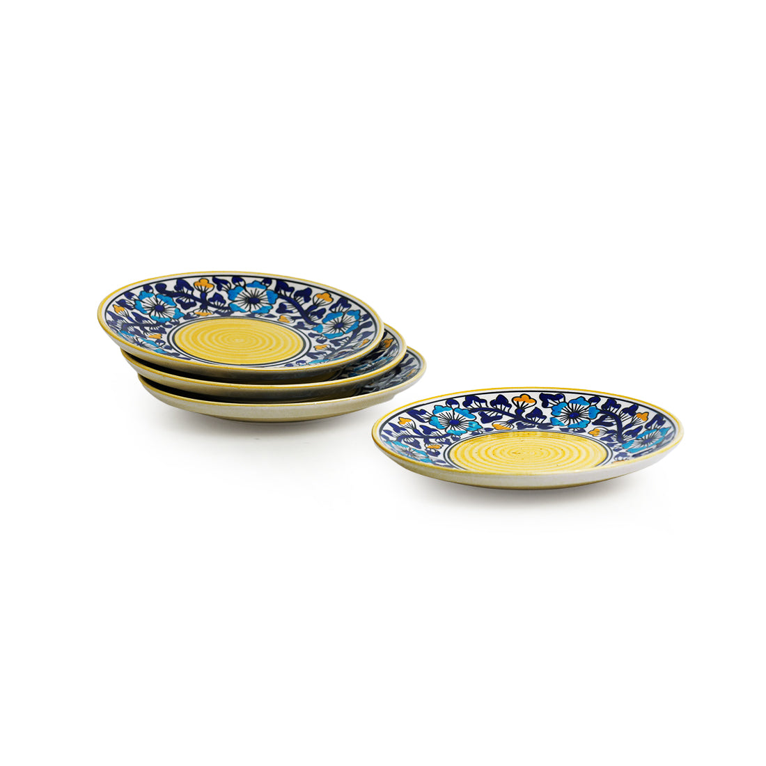 'Badamwari Bagheecha' Hand-Painted Ceramic Side/Quarter Plates (Set of 4, Microwave Safe)