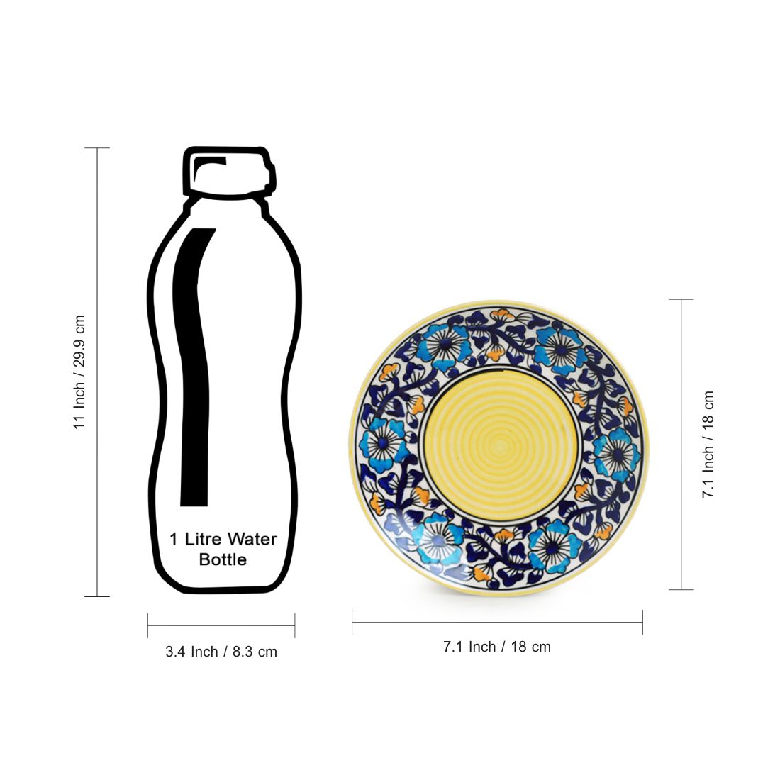 'Badamwari Bagheecha' Hand-Painted Ceramic Side/Quarter Plates (Set of 4, Microwave Safe)