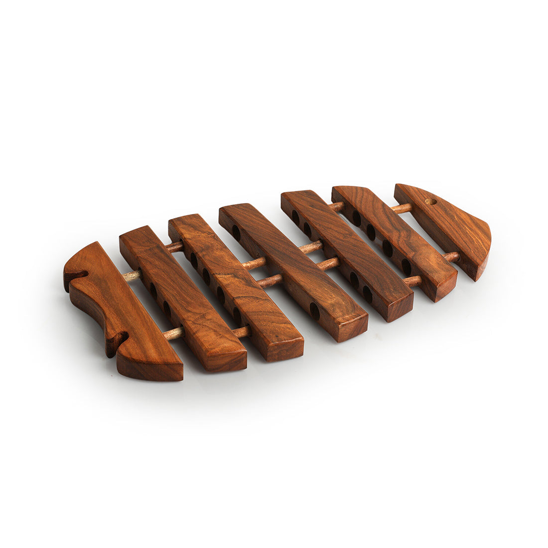 'Abstract Extendable Fish' Handcrafted Trivet Tray In Sheesham Wood