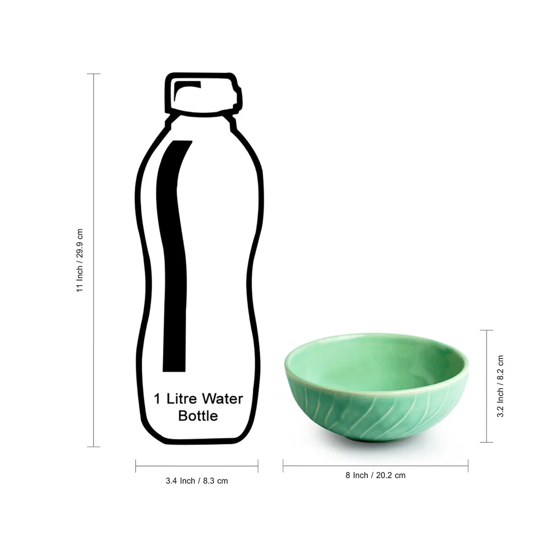 'Caribbean Green' Hand Glazed Ceramic Serving Bowl (1410 ml, Hand-Etched, Microwave Safe)