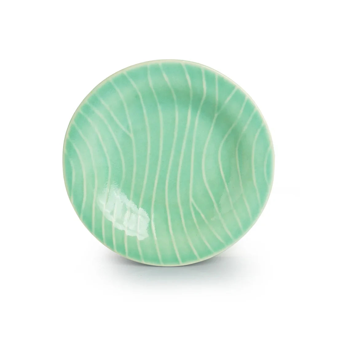 'Caribbean Green' Hand Glazed Ceramic Pasta Bowls/Plates (Microwave Safe, Hand-Etched)