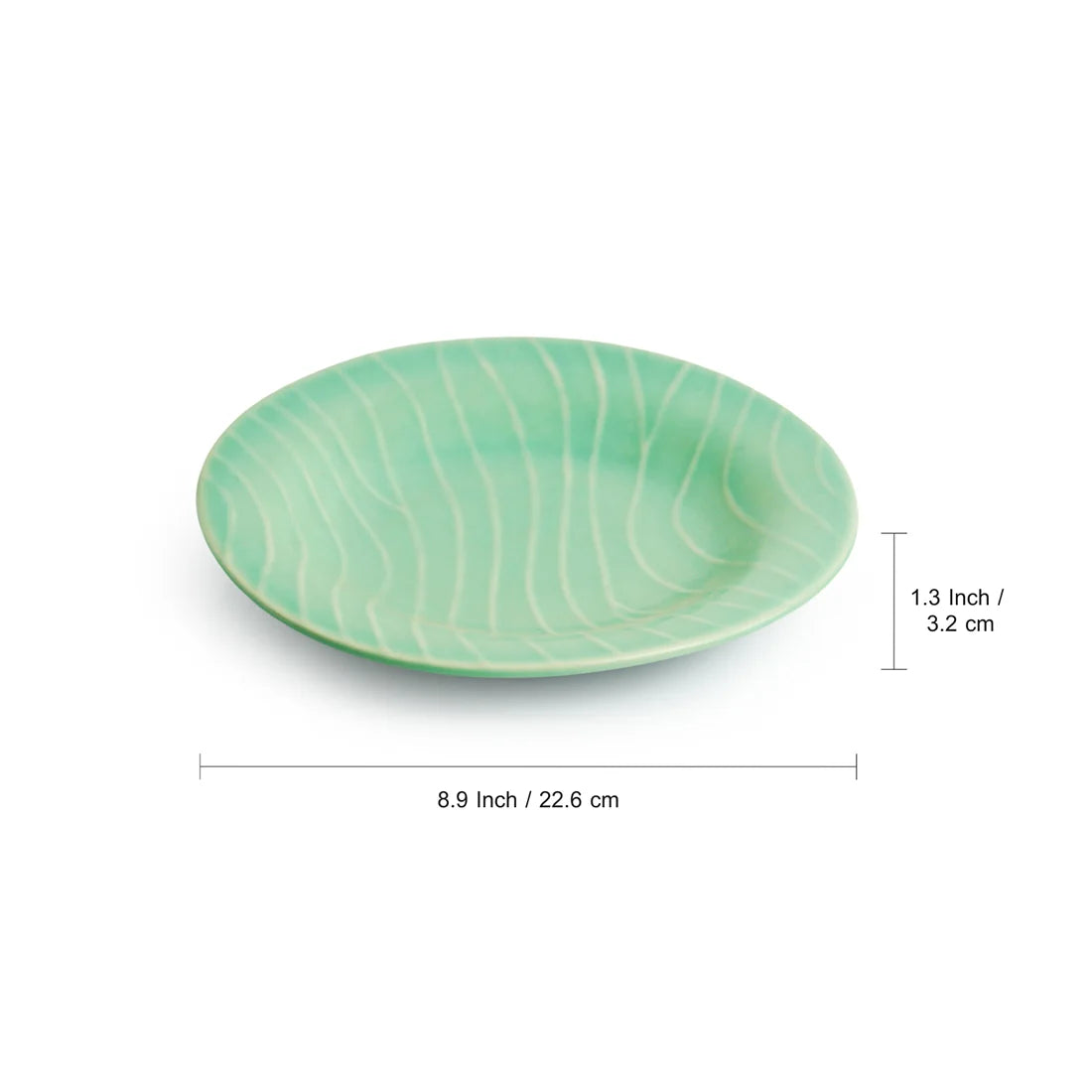 'Caribbean Green' Hand Glazed Ceramic Pasta Bowls/Plates (Microwave Safe, Hand-Etched)
