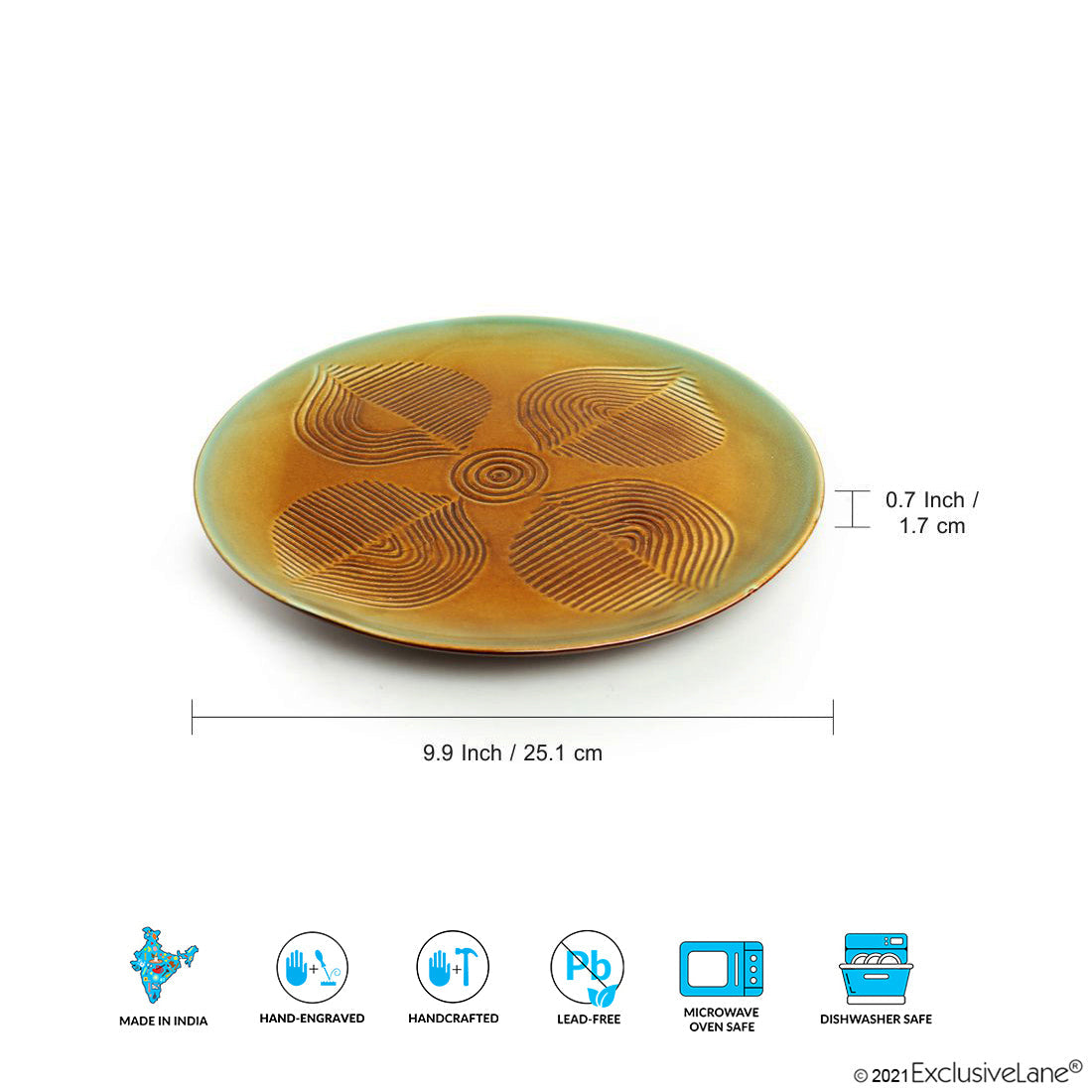 'Peacock Boulevard' Hand-Engraved Ceramic Dinner Plates (Set of 4, Microwave Safe)