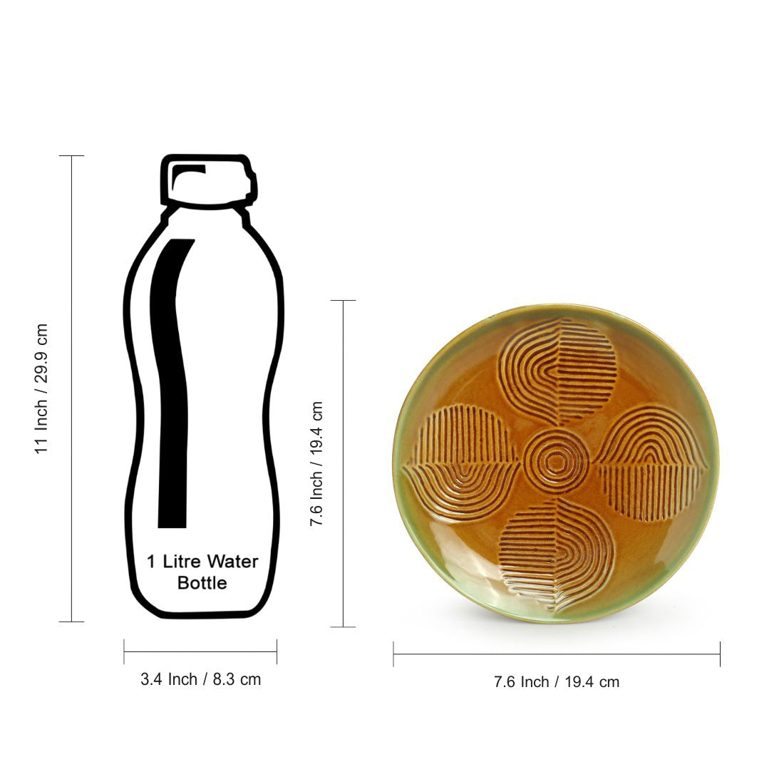 'Peacock Boulevard' Hand-Engraved Ceramic Side/Quarter Plates (Set of 2, Microwave Safe)