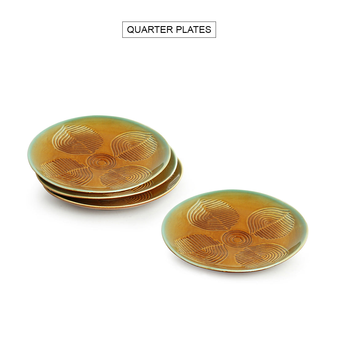 'Peacock Boulevard' Hand-Engraved Ceramic Side/Quarter Plates (Set of 4, Microwave Safe)