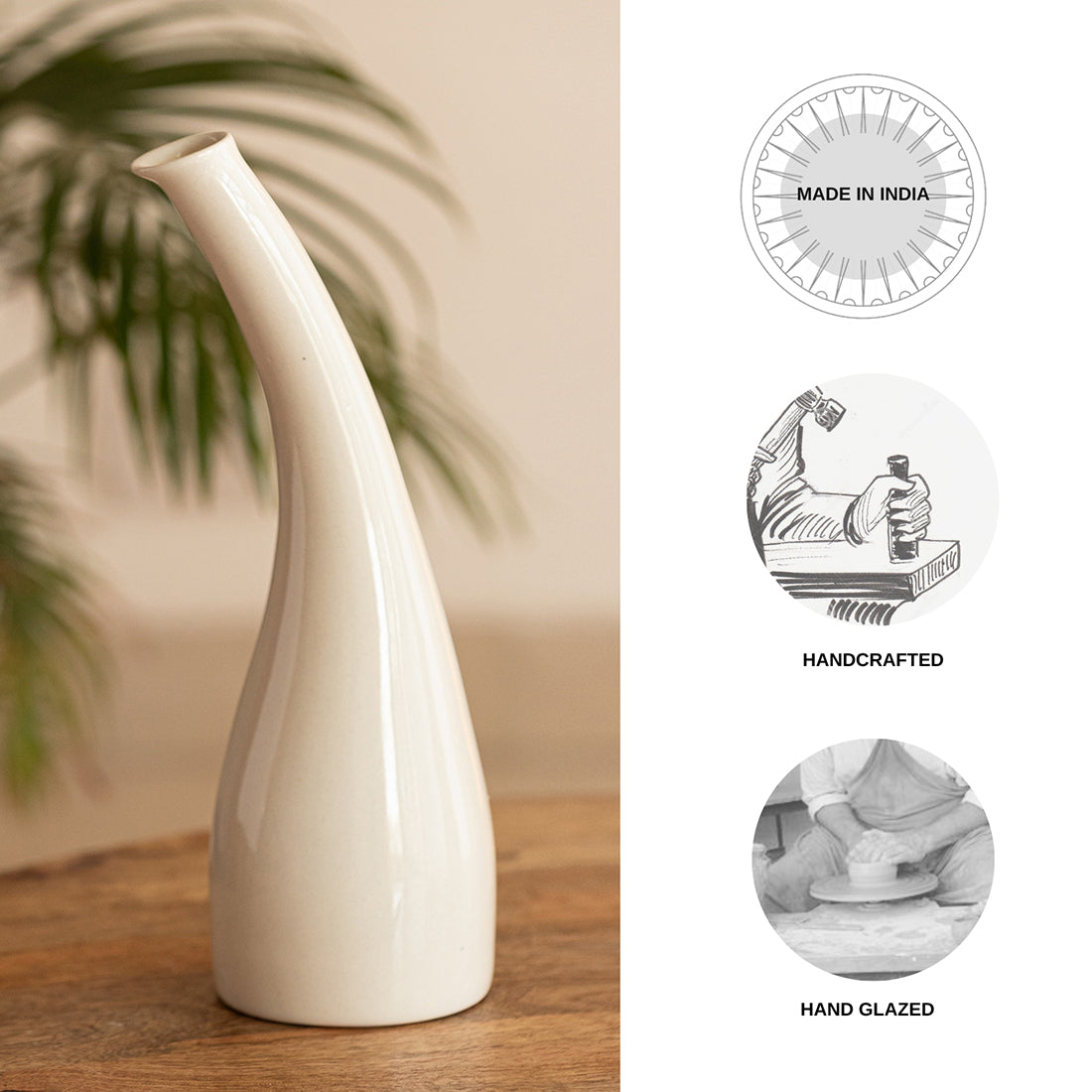 'Minimalistic Tilted Modern' Decorative Ceramic Vase (Handglazed Studio Pottery, 31 cm)