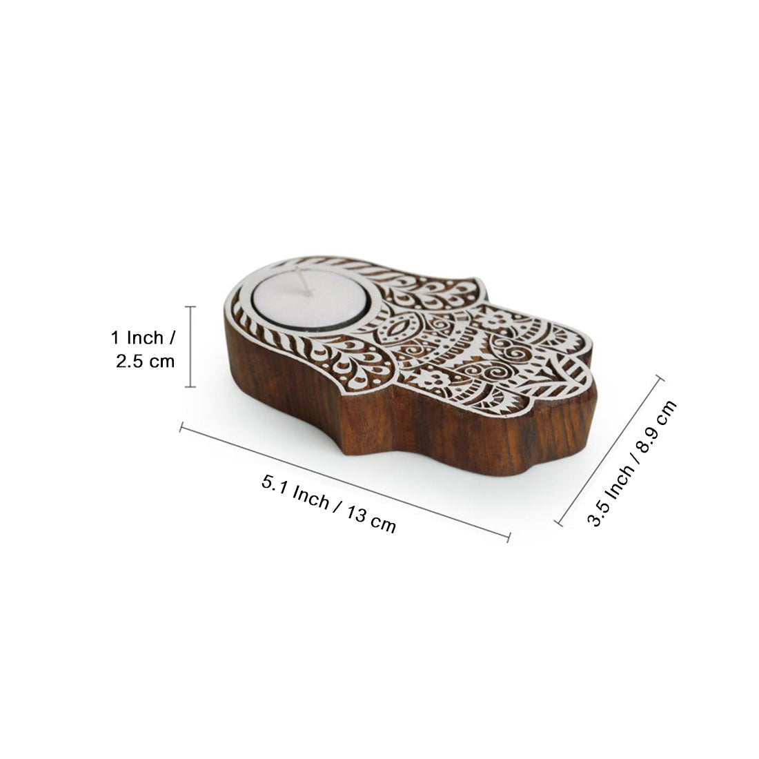'Radiant Palm' Hand-Carved Block Tea-Light Holder In Sheesham Wood