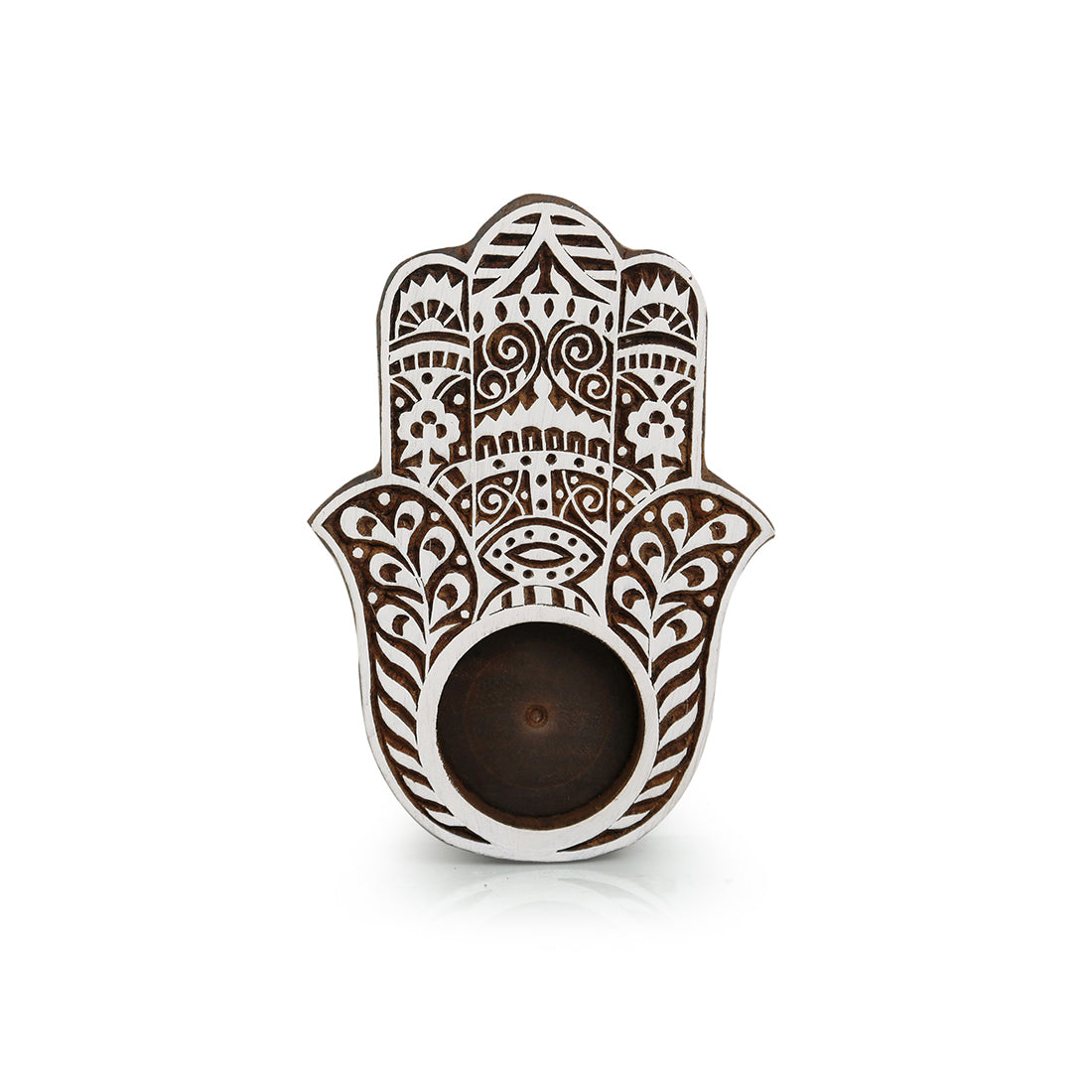 'Radiant Palm' Hand-Carved Blocks Tea-Light Holders In Sheesham Wood (Set of 2)