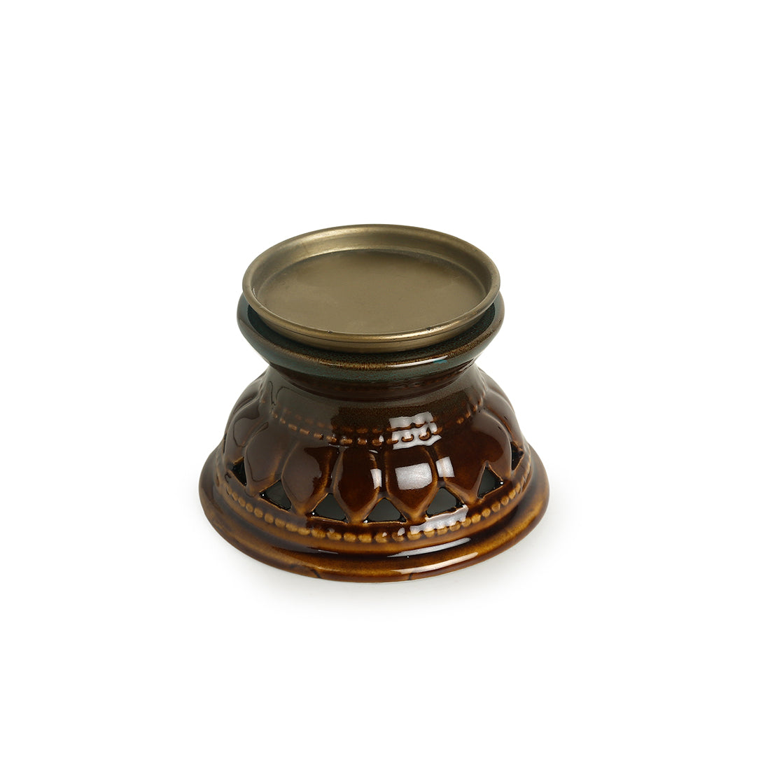 'Amber & Teal' Studio Pottery Candle Holder In Ceramic