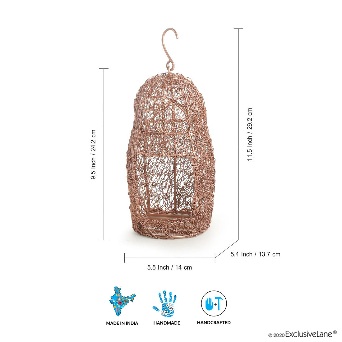 The Spectacled Owl Mesh' Handwoven Showpiece Cum Hanging & Table Tea-Light Holder In Iron (22.9 cm | Copper Finish)