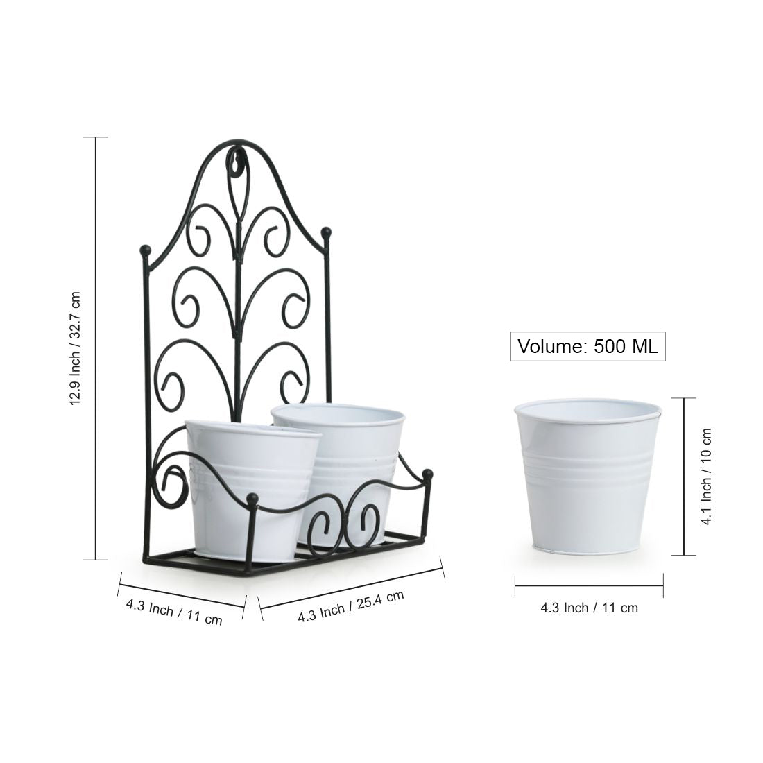 Fern Leaf' Wall Planter Pots In Galvanized Iron (33 cm | 2 Planter Pots)