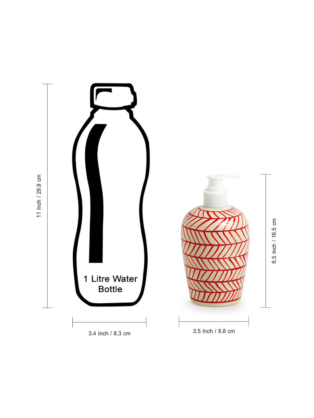 'Red Chevrons' Handpainted Ceramic Bathroom Accessory Set (Set Of 3)