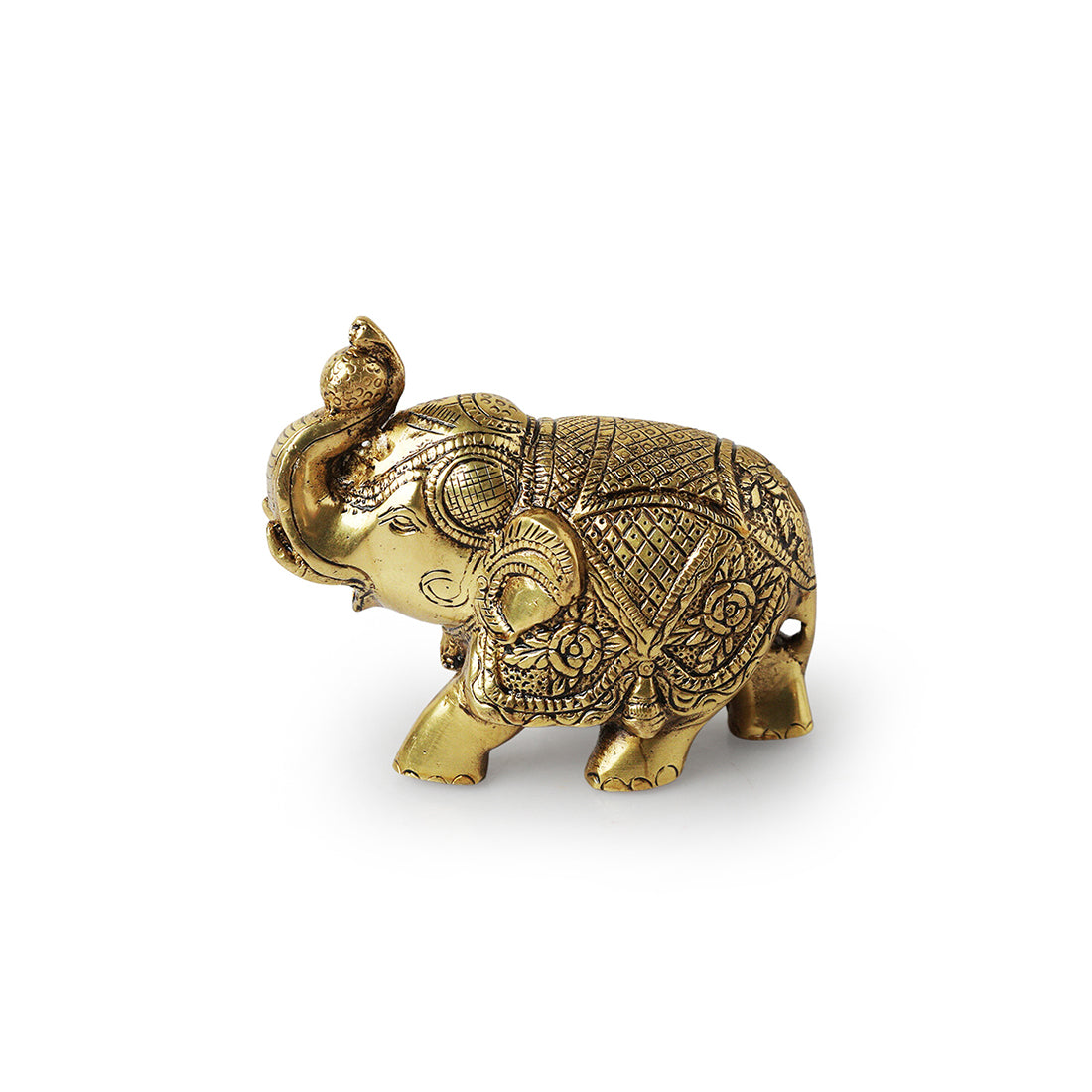Brass 'Elephant' Handcarved Decorative Showpiece Figurine (Hand-Etched, 10.4 cm, 1 kg)