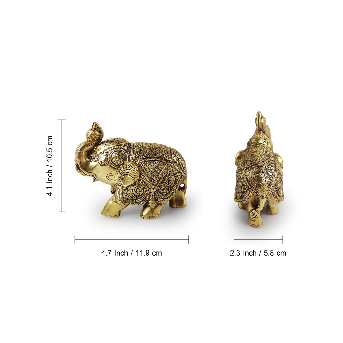 Brass 'Elephant' Handcarved Decorative Showpiece Figurine (Hand-Etched, 10.4 cm, 1 kg)