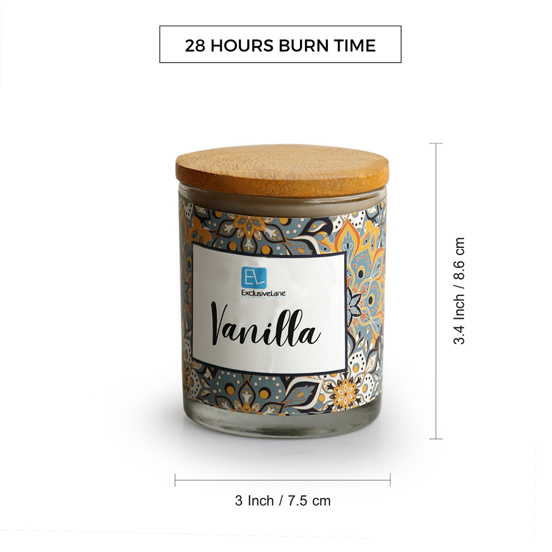 Vanilla' Handmade Wax Jar Scented Candle (28 Hours Burn Time, Soy Blend, Reusable Jar)