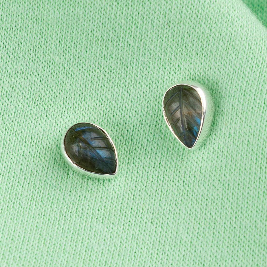'Atlantis' Silver Handmade Labradorite Stone Stud Earrings