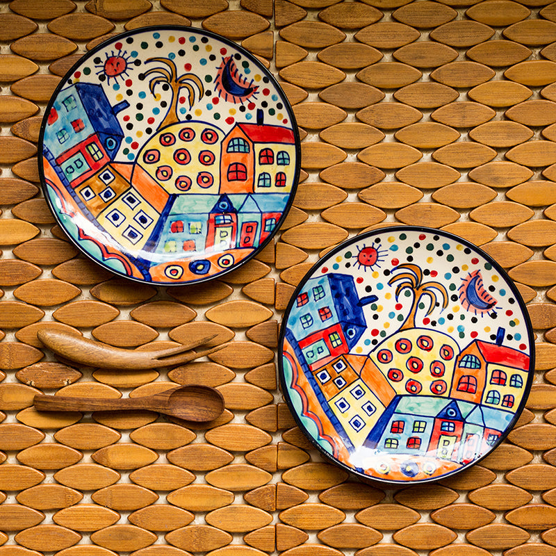 'The Hut Couple' Hand-Painted Ceramic Quarter Plates (17.8 cm, Set Of 2)