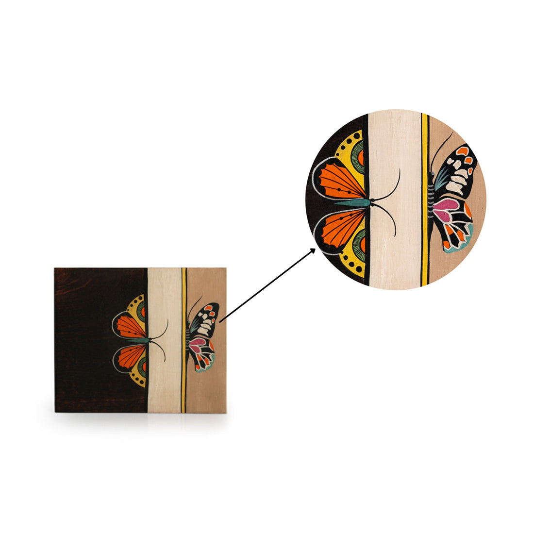 'Butterfly-Fish Pair' Hand-Painted Wall Decor Hanging In Mango Wood (Set Of 2, 18 cm)