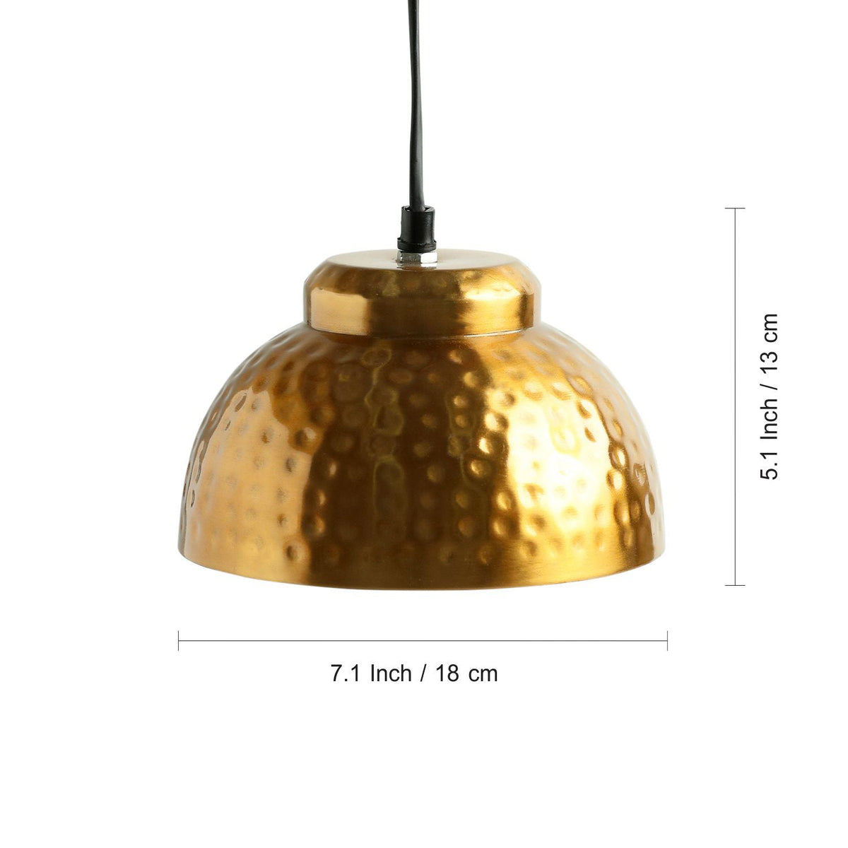'Modern Hammered Dome' Handcrafted Hanging Pendant Lamp Shade In Iron (18 cm, Semi-Spherical, Golden)