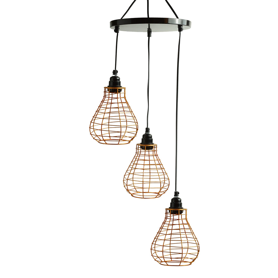 'Bird Nest' Handcrafted Chandelier With Hanging Lamp Shades In Iron (3 Shades, 74.9 cm, Golden)