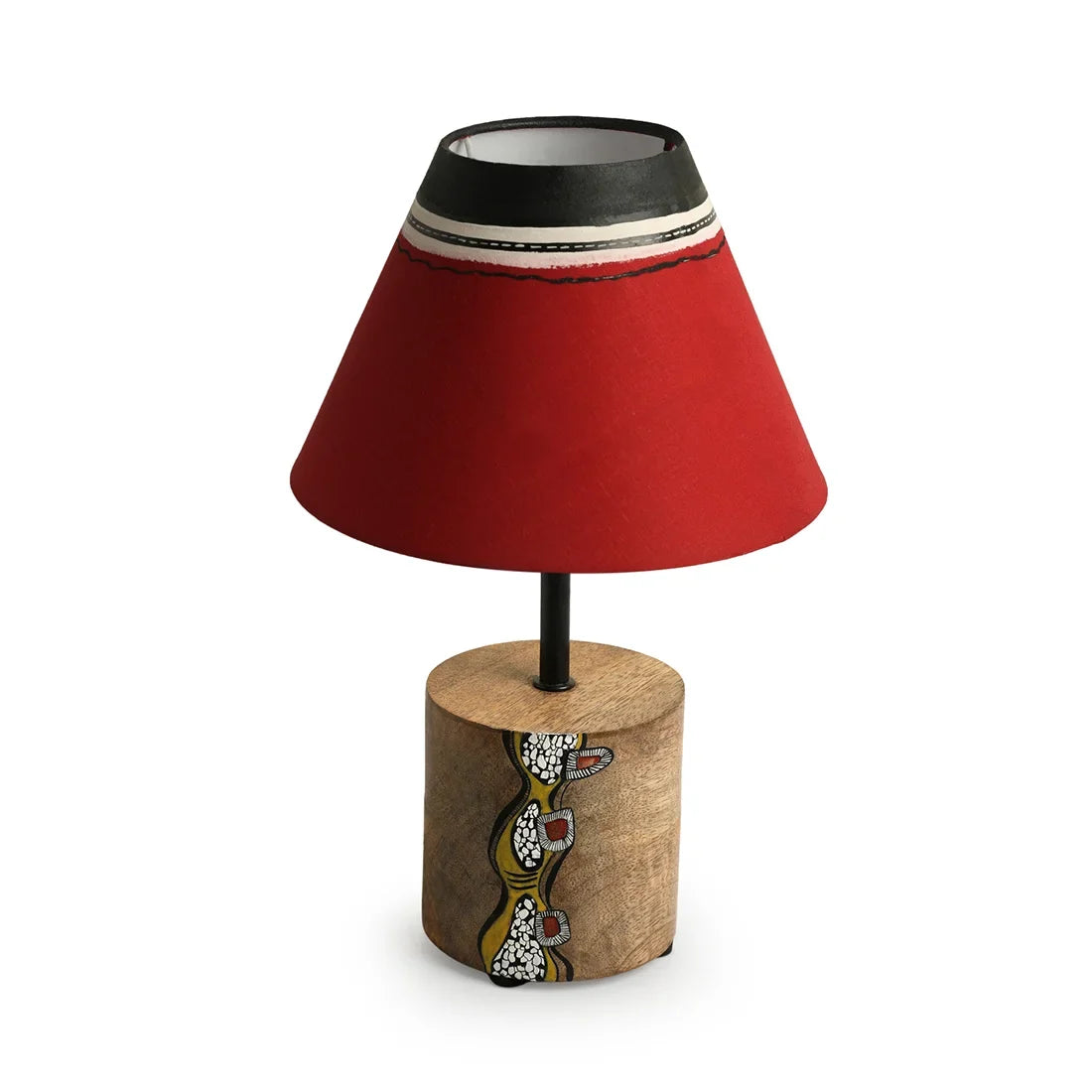 'Abstract Mosaic' Hand-Painted Decorative Table Lamp In Mango Wood (32.5 cm)