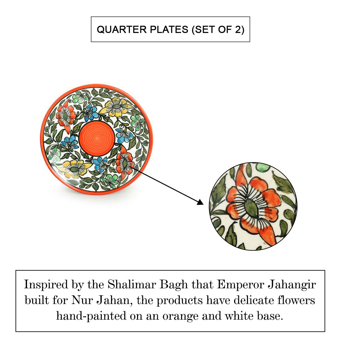 'Mughal Bagheecha' Hand-painted Ceramic Side/Quarter Plates (Set of 2, Microwave Safe)