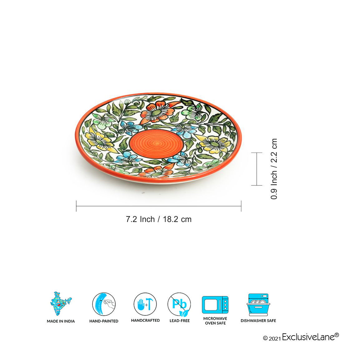 'Mughal Bagheecha' Hand-painted Ceramic Side/Quarter Plates (Set of 2, Microwave Safe)