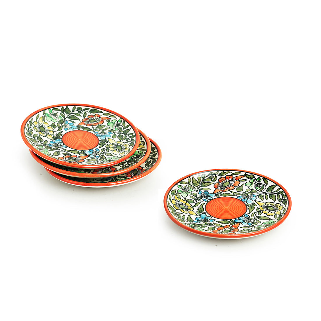 'Mughal Bagheecha' Hand-painted Ceramic Side/Quarter Plates (Set of 4, Microwave Safe)