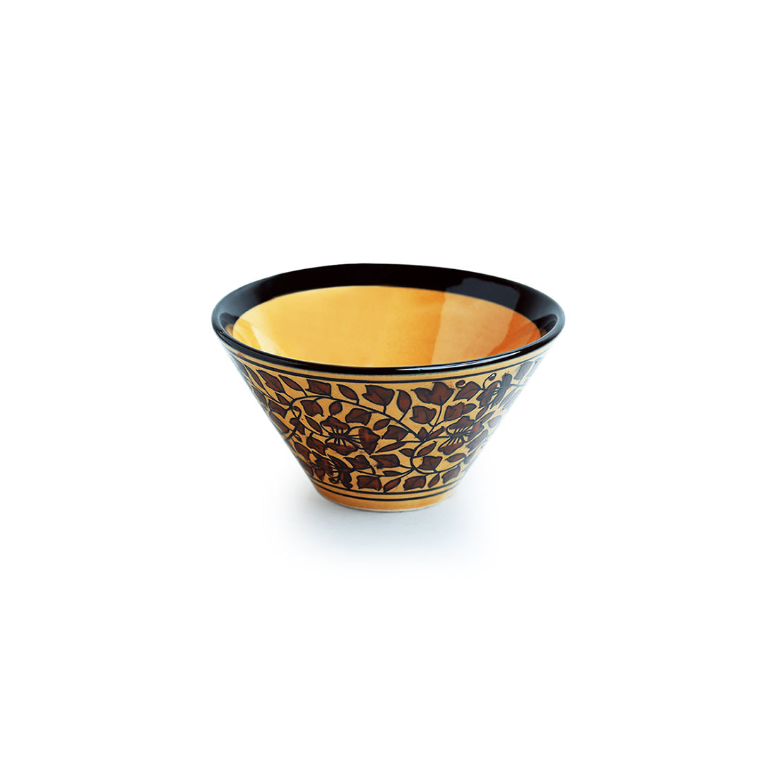 'Mughal Floral' Hand-painted Ceramic Serving Bowls (Set of 2, 520 ML, Microwave Safe)