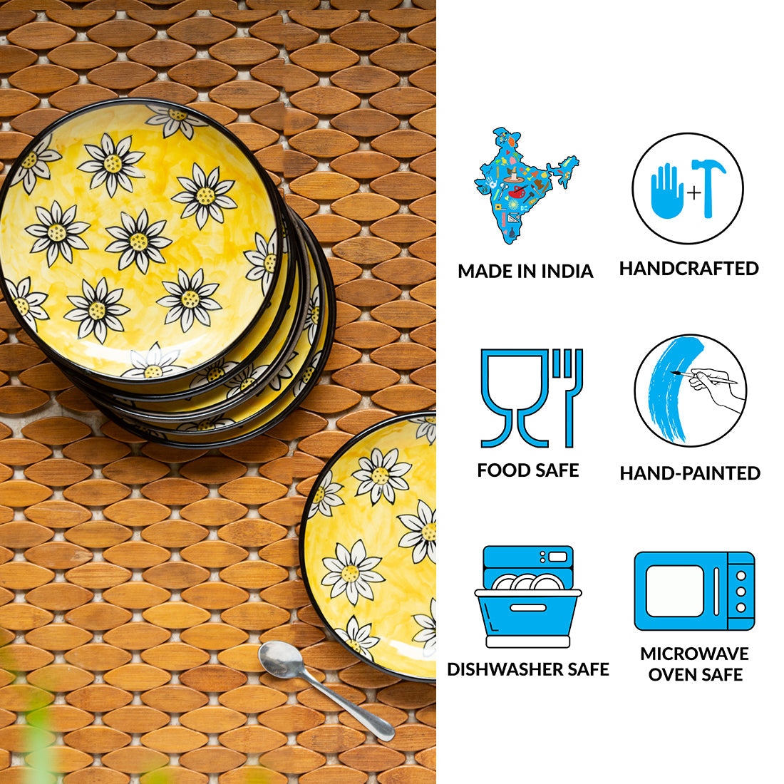 'Californian Sunflowers' Hand-Painted Ceramic Side/Quarter Plates (Set Of 6, 17.8 cm)
