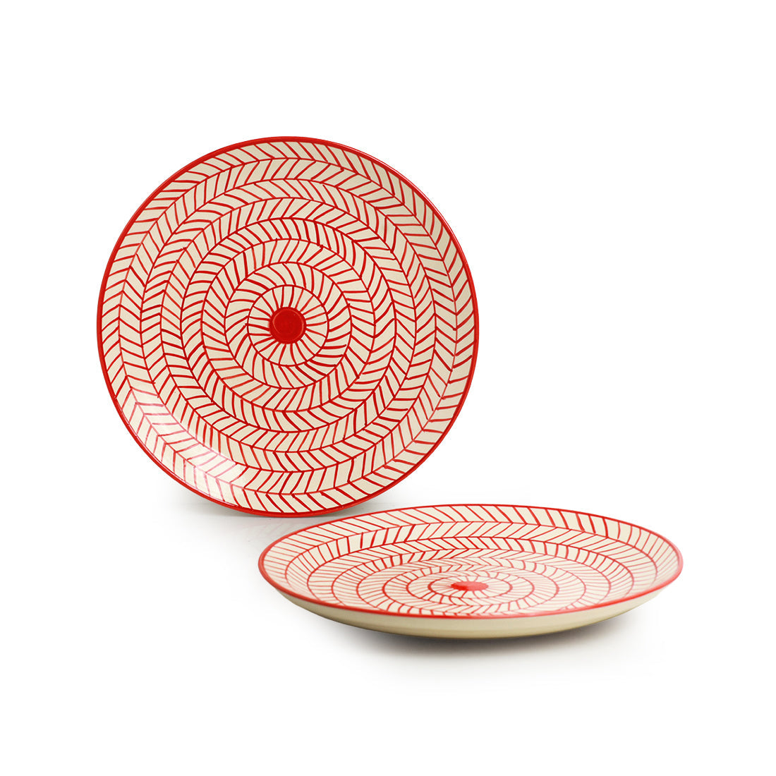 Red Chevrons' Hand-Painted Ceramic Dinner Plates (Set Of 2 | 25.4 cm | Microwave Safe)
