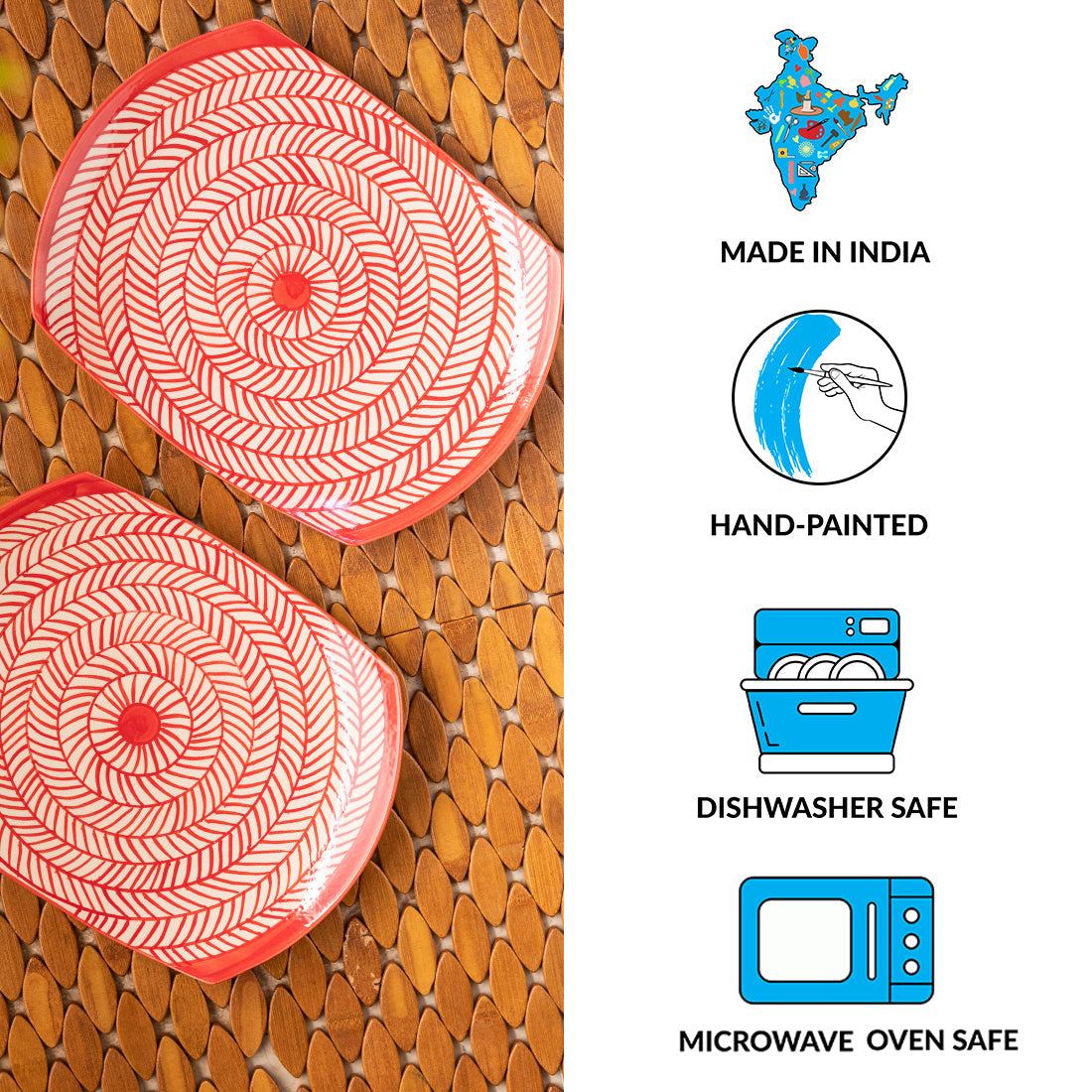 Red Chevrons' Hand-Painted Ceramic Serving Platters (Set Of 2 | Microwave Safe)