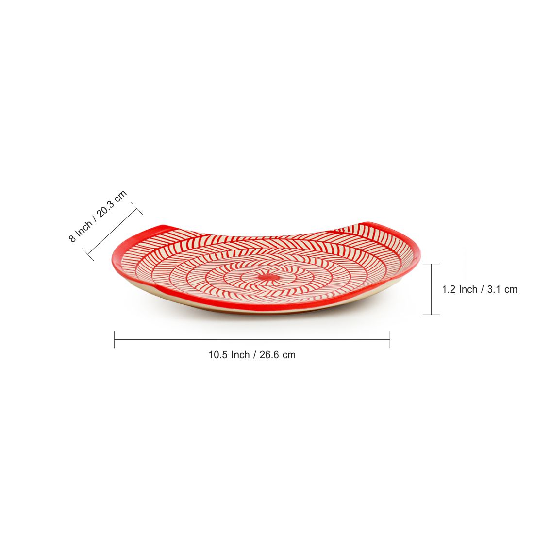 Red Chevrons' Hand-Painted Ceramic Serving Platters (Set Of 4 | Microwave Safe)