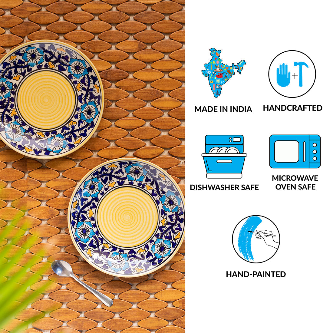 'Badamwari Bagheecha' Hand-Painted Ceramic Side/Quarter Plates (Set of 2, Microwave Safe)