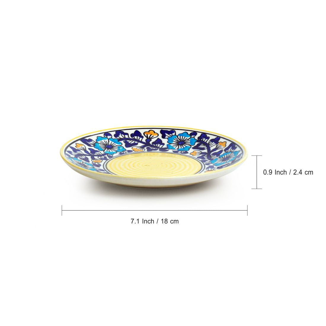 'Badamwari Bagheecha' Hand-Painted Ceramic Side/Quarter Plates (Set of 4, Microwave Safe)