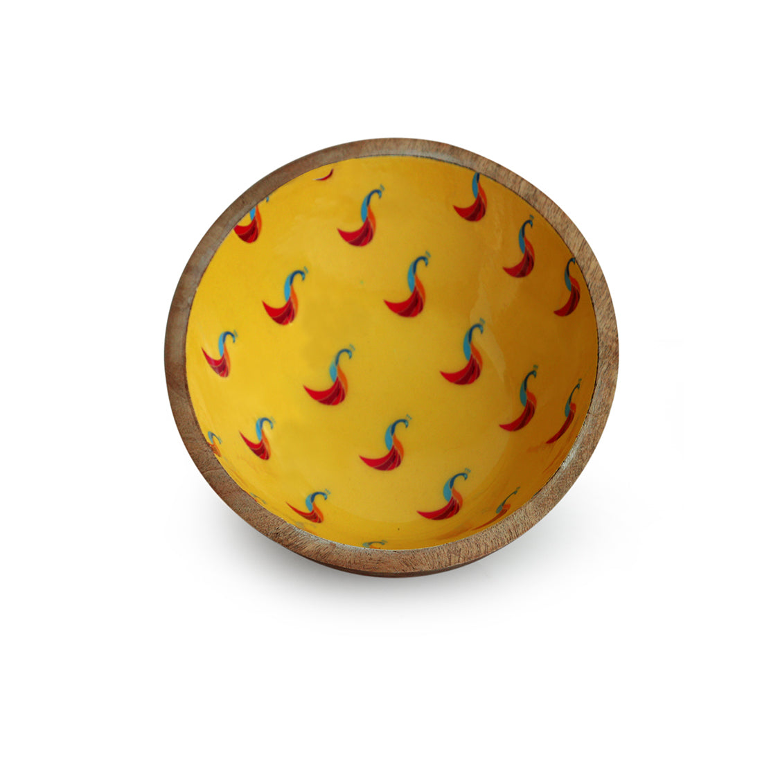 'Peacocks'  Handenamelled Serving Salad Bowl (19.8 cm, 700 ml, Mango Wood, Handcrafted)