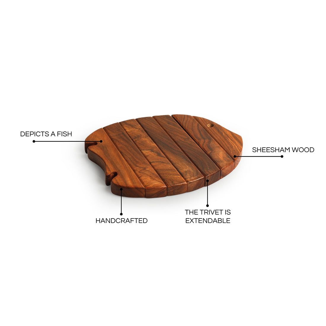'Abstract Extendable Fish' Handcrafted Trivet Tray In Sheesham Wood